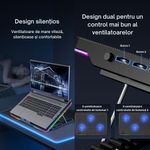 Laptop, Telefoane si Tablete - Laptopuri si accesorii - Accesorii Laptop - Standuri/Coolere notebook - Cooler laptop pentru gaming cu 6 ventilatoare RGB, 7 unghiuri inclinare, suport telefon, compatibil 15.6", Clickzu - Infinity.ro