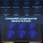 Laptop, Telefoane si Tablete - Laptopuri si accesorii - Accesorii Laptop - Standuri/Coolere notebook - Cooler laptop pentru gaming cu 6 ventilatoare RGB, 7 unghiuri inclinare, suport telefon, compatibil 15.6", Clickzu - Infinity.ro