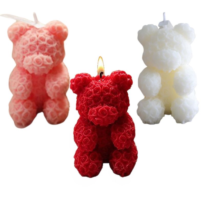 Casa si Gradina - Decoratiuni - Aromaterapie si lumanari - Lumanari si candele - Lumanare parfumata in forma de ursulet din trandafiri, handmade, design unic, ceara naturala din soia, Clickzu - Infinity.ro