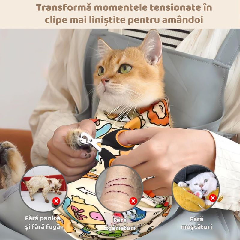 Petshop - Articole imbracaminte - Haine animale - Patura autoadeziva pentru toaletarea si ingrijirea pisicilor, rezistenta la zgarieturi, pisici pana in 10 kg, Clickzu - Infinity.ro