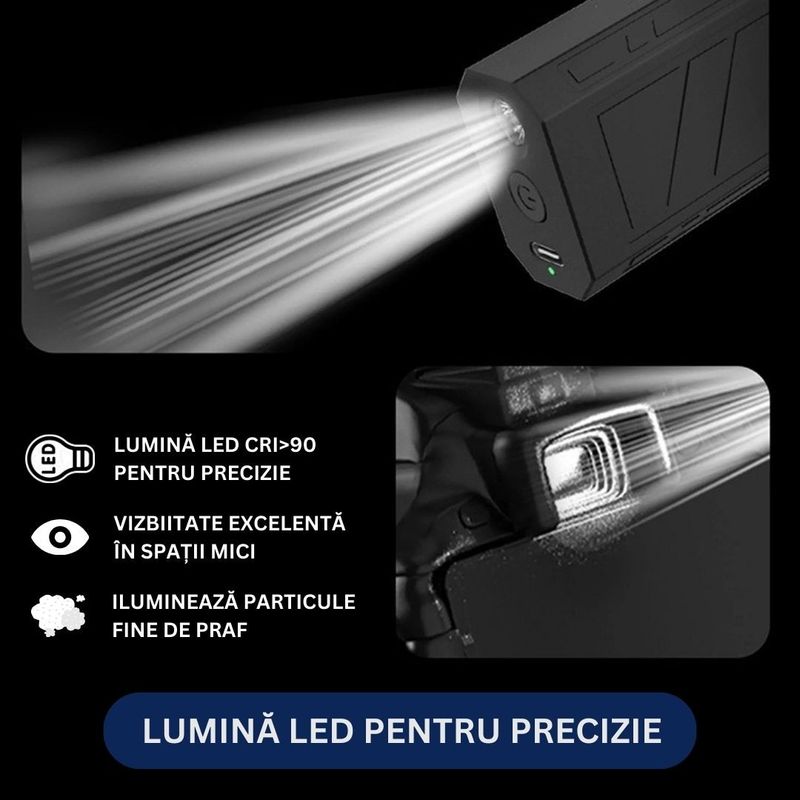 Casa si Gradina - Gradinarit si plante - Utilaje gradina - Aspiratoare, suflante si tocatoare - Turbo suflanta portabila cu aer comprimat, 3 viteze, 130000 RPM, lumina LED pentru precizie, 2 capete de schimb, Clickzu - Infinity.ro