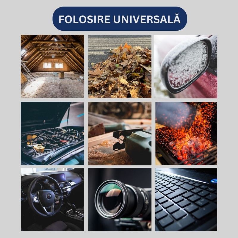 Casa si Gradina - Gradinarit si plante - Utilaje gradina - Aspiratoare, suflante si tocatoare - Turbo suflanta portabila cu aer comprimat, 3 viteze, 130000 RPM, lumina LED pentru precizie, 2 capete de schimb, Clickzu - Infinity.ro