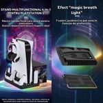 PC, gaming si accesorii - Gaming - Console gaming - Stand PS5 si PS5 Slim cu incarcare duala controllere, iluminare RGB, suport casti, organizator DVD-uri, USB HUB, Clickzu - Infinity.ro