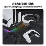 PC, gaming si accesorii - Gaming - Console gaming - Stand PS5 si PS5 Slim cu incarcare duala controllere, iluminare RGB, suport casti, organizator DVD-uri, USB HUB, Clickzu - Infinity.ro