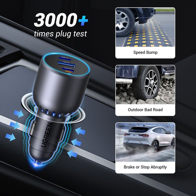 Laptop, Telefoane si Tablete - Telefoane mobile si accesorii - Accesorii Telefoane - Incarcatoare telefoane - Incarcator pentru Masina Type-C, USB, 75W, 3A, PD3.0, QC 3.0 - UVerde EC703 (35024) - Negru - Infinity.ro