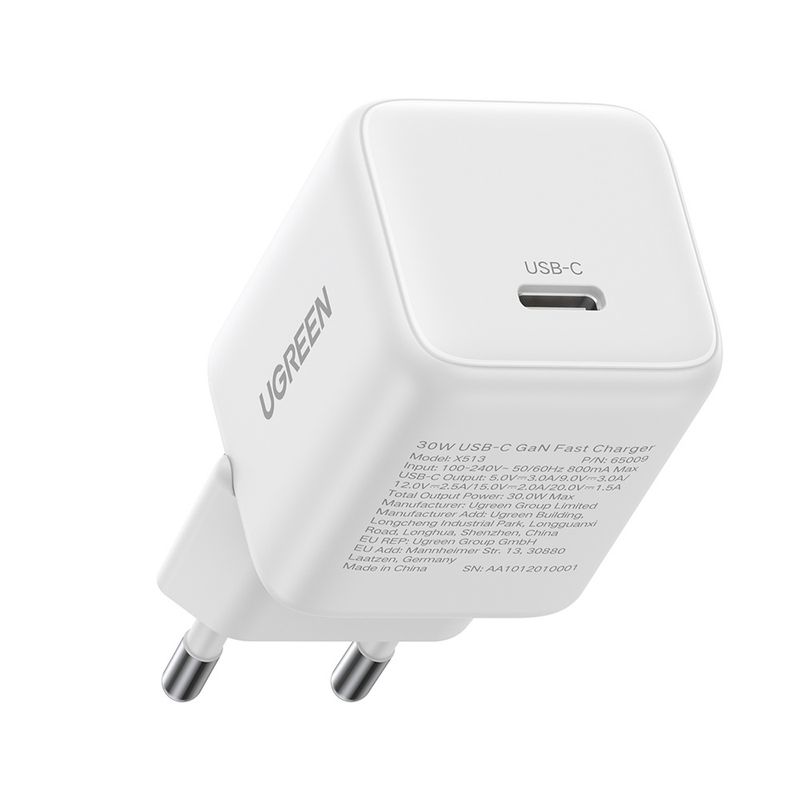 Laptop, Telefoane si Tablete - Telefoane mobile si accesorii - Accesorii Telefoane - Incarcatoare telefoane - Incarcator USB-C, GaN, Fast Charging, 30W, QC4, 5V/3A - UVerde X513 (65009) - Alb - Infinity.ro