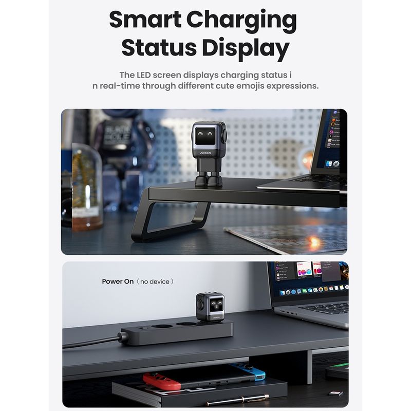 Laptop, Telefoane si Tablete - Telefoane mobile si accesorii - Accesorii Telefoane - Incarcatoare telefoane - Incarcator cu Display LED, USB-C, GaN, Fast Charging, 65W, 3A, QC4.0 - UVerde Nexode RG CD361 (25685B) - Negru - Infinity.ro