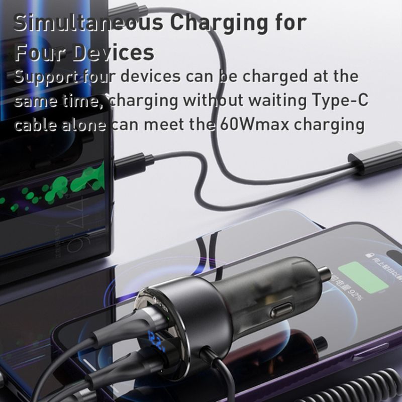 Laptop, Telefoane si Tablete - Telefoane mobile si accesorii - Accesorii Telefoane - Incarcatoare telefoane - Incarcator pentru Masina USB, Type-C, 60W - Yesido (Y58) - Gri - Infinity.ro