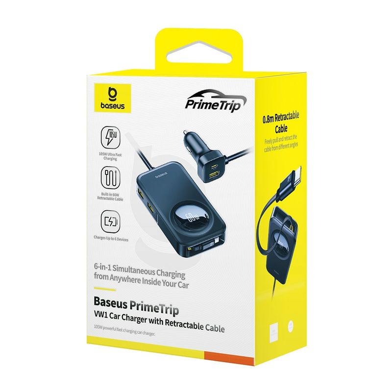 Laptop, Telefoane si Tablete - Telefoane mobile si accesorii - Accesorii Telefoane - Incarcatoare telefoane - Incarcator Masina, Type-C, USB, 105W + Extensie Cablu 60W - Baseus PrimeTrip VW1 (C00069000121-00) - Negru - Infinity.ro