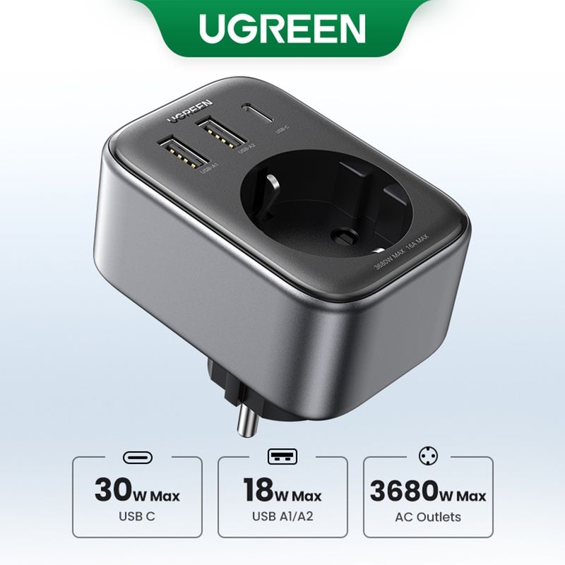 Laptop, Telefoane si Tablete - Telefoane mobile si accesorii - Accesorii Telefoane - Incarcatoare telefoane - Incarcator pentru Priza 2x USB, USB-C, AC, 2990W, 13A, PD30W, 3A, QC4+ - UVerde CD268 (CD314) - Negru - Infinity.ro