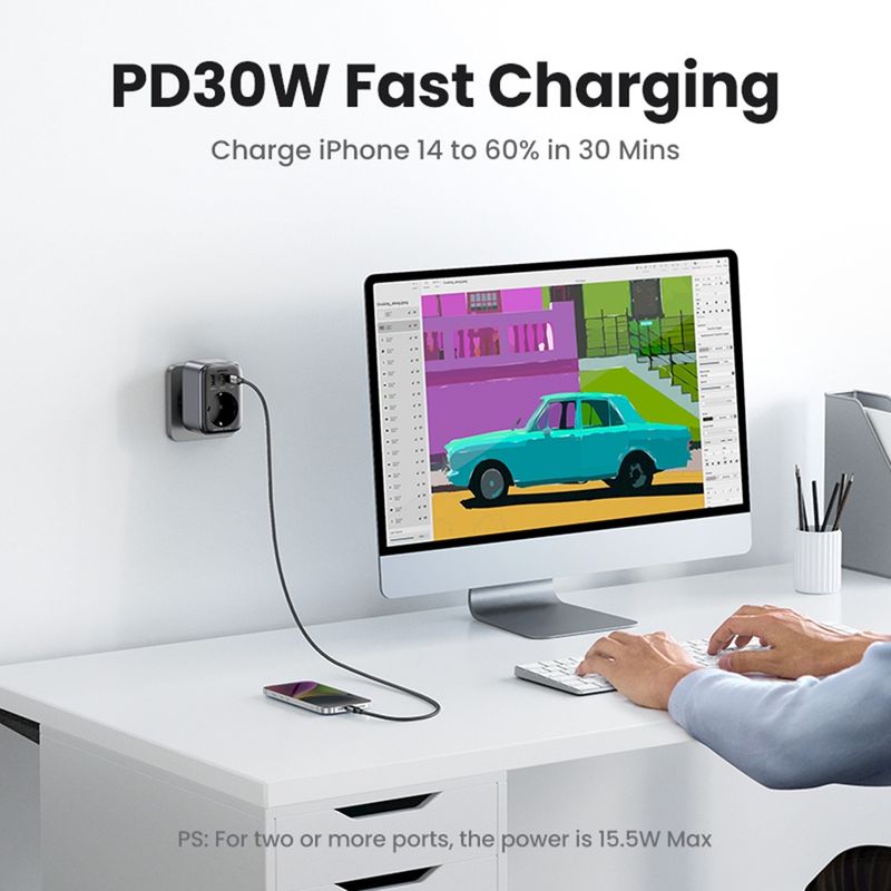 Laptop, Telefoane si Tablete - Telefoane mobile si accesorii - Accesorii Telefoane - Incarcatoare telefoane - Incarcator pentru Priza 2x USB, USB-C, AC, 2990W, 13A, PD30W, 3A, QC4+ - UVerde CD268 (CD314) - Negru - Infinity.ro