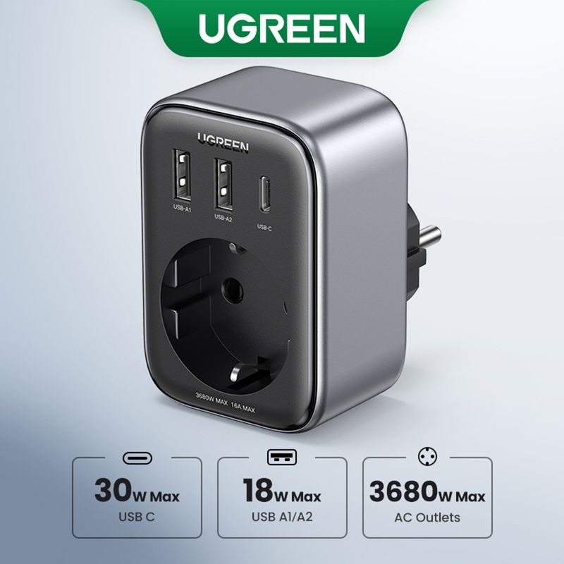 Laptop, Telefoane si Tablete - Telefoane mobile si accesorii - Accesorii Telefoane - Incarcatoare telefoane - Incarcator pentru Priza 2x USB, USB-C, AC, 2990W, 13A, PD30W, 3A, QC4+ - UVerde CD268 (CD314) - Negru - Infinity.ro