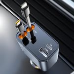Laptop, Telefoane si Tablete - Telefoane mobile si accesorii - Accesorii Telefoane - Incarcatoare telefoane - Incarcator pentru Masina USB, Type-C, Cabluri Retractabile USB-C, Lightning, 69W - Techsuit NanoVoltX (C1) - Gri - Infinity.ro