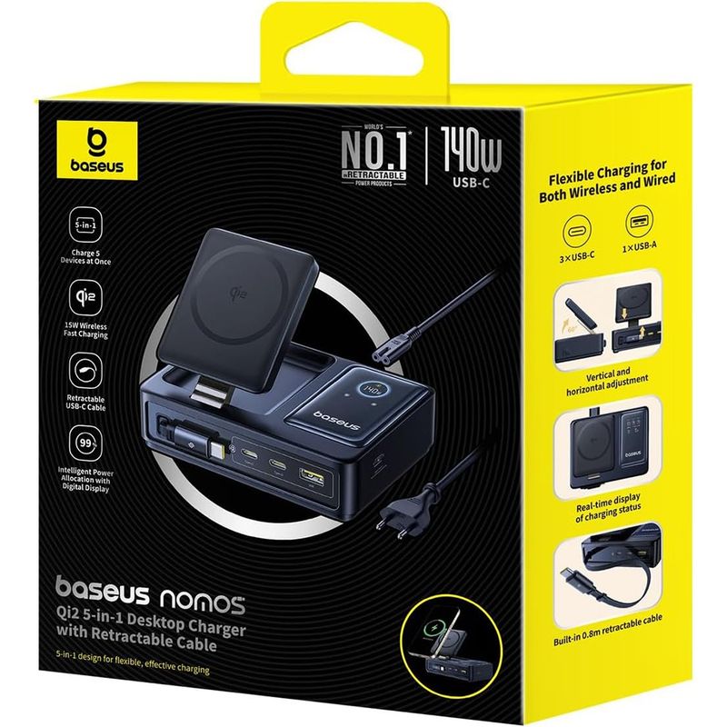 Laptop, Telefoane si Tablete - Telefoane mobile si accesorii - Accesorii Telefoane - Incarcatoare telefoane - Statie pentru Incarcare fara Fir 5in1, 140W - Baseus Nomos (P10170902123-00) - Negru - Infinity.ro