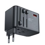 Laptop, Telefoane si Tablete - Telefoane mobile si accesorii - Accesorii Telefoane - Incarcatoare telefoane - Adaptor pentru Priza 3x Type-C, EU, UK, AUS, US, GaN, PD75W - Acefast (Z1) - Negru - Infinity.ro