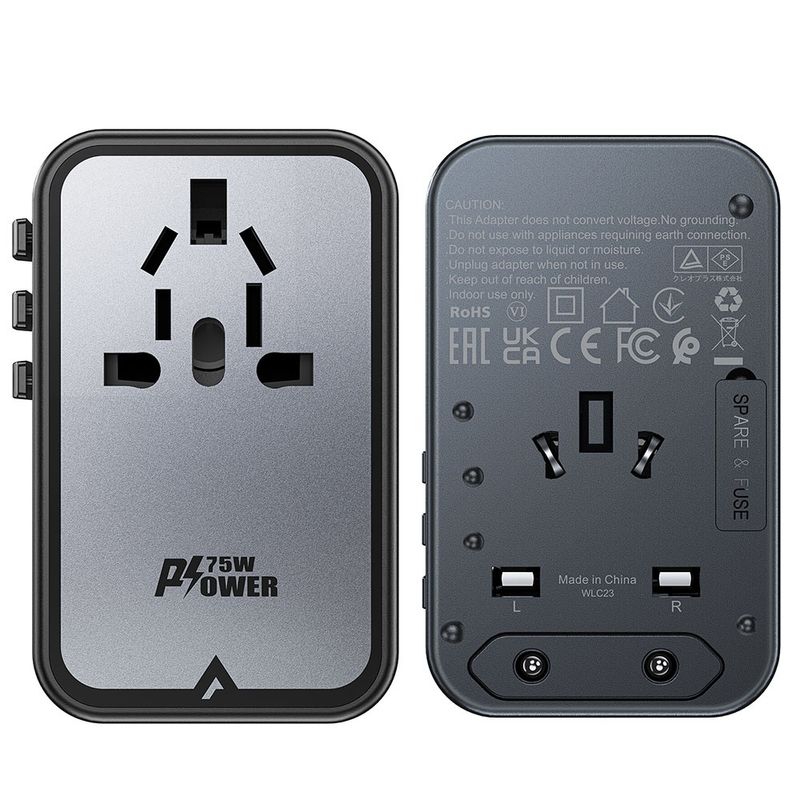 Laptop, Telefoane si Tablete - Telefoane mobile si accesorii - Accesorii Telefoane - Incarcatoare telefoane - Adaptor pentru Priza 3x Type-C, EU, UK, AUS, US, GaN, PD75W - Acefast (Z1) - Negru - Infinity.ro