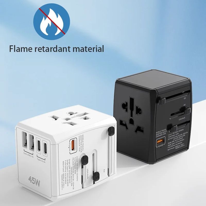 Laptop, Telefoane si Tablete - Telefoane mobile si accesorii - Accesorii Telefoane - Incarcatoare telefoane - Adaptor pentru Priza Universal, PD45W, 2 x USB, 3 x Type-C, EU, UK, AUS, US - Techsuit (HHT905) - Negru - Infinity.ro