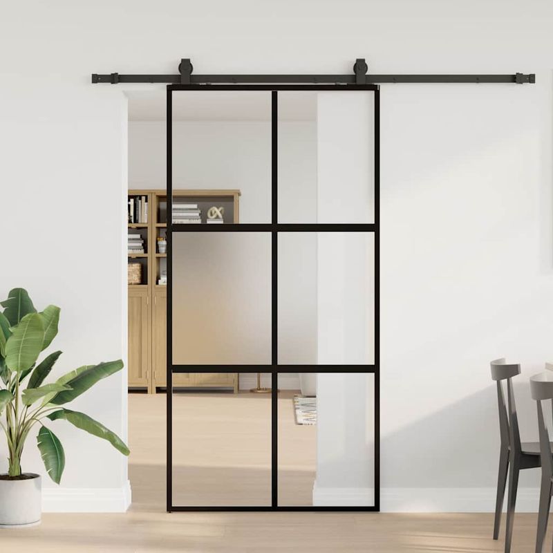 Casa si Gradina - Constructii - Usi interior, exterior si garaj - Usi interior - Usa glisanta cu set de feronerie neagra sticla securizata - Infinity.ro