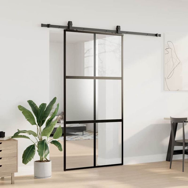 Casa si Gradina - Constructii - Usi interior, exterior si garaj - Usi interior - Usa glisanta cu set de feronerie neagra sticla securizata - Infinity.ro