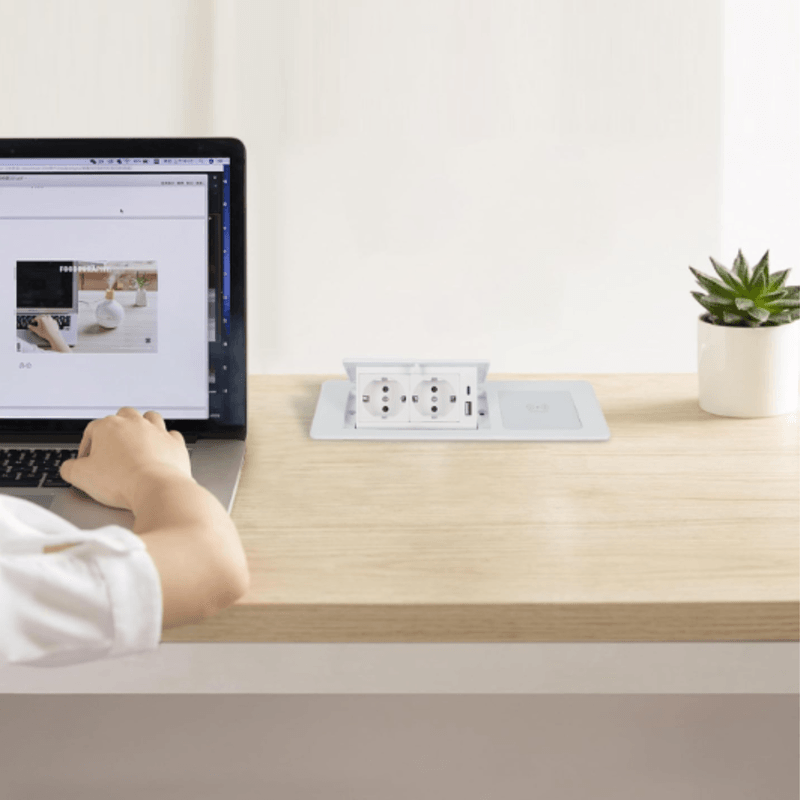 Casa si Gradina - Electrice - Prize - Priza Incorporabila, Adsinio, Incarcator Wireless de 15W, 2 Schuko, 1 USB-A, 1 USB-C,Curent 16A, Alb - Infinity.ro