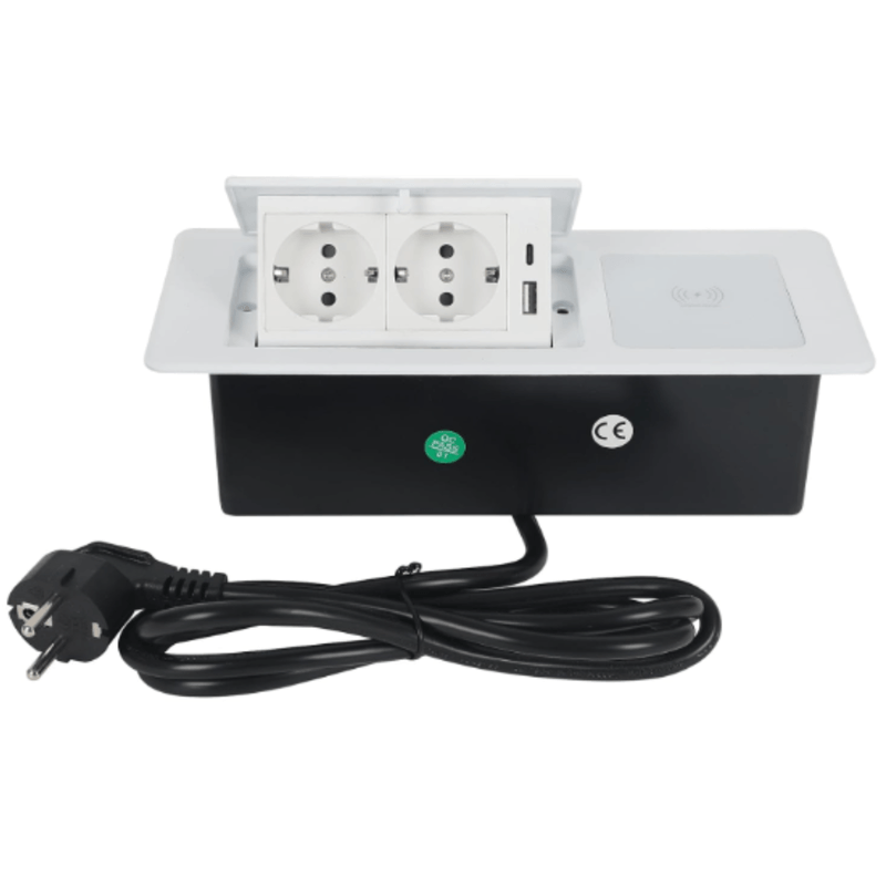 Casa si Gradina - Electrice - Prize - Priza Incorporabila, Adsinio, Incarcator Wireless de 15W, 2 Schuko, 1 USB-A, 1 USB-C,Curent 16A, Alb - Infinity.ro