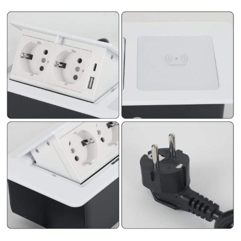 Casa si Gradina - Electrice - Prize - Priza Incorporabila, Adsinio, Incarcator Wireless de 15W, 2 Schuko, 1 USB-A, 1 USB-C,Curent 16A, Alb - Infinity.ro