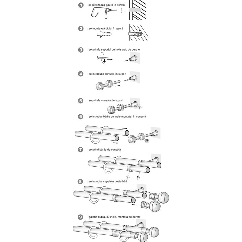 Casa si Gradina - Textile si covoare - Perdele si draperii - Accesorii perdele si draperii - Galerie metalica Luna Clasica, Dubla, Satin Niche,19mm x 3.2m, (argintiu mat), Calitate Superioara - Infinity.ro