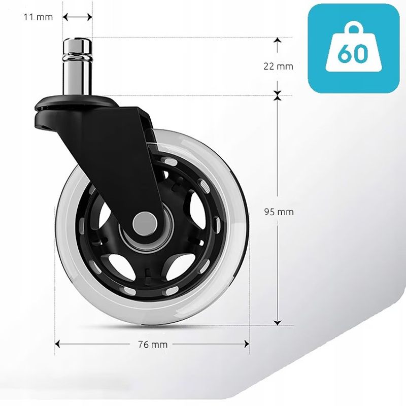 PC, gaming si accesorii - Gaming - Accesorii gaming - Scaune gaming - Set 5 roti de silicon, diametru 75mm, tija 11mm, pentru scaune de birou sau scaune de gaming, Negru - Infinity.ro