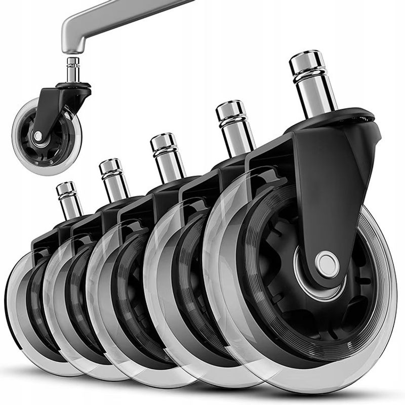 PC, gaming si accesorii - Gaming - Accesorii gaming - Scaune gaming - Set 5 roti de silicon, diametru 75mm, tija 11mm, pentru scaune de birou sau scaune de gaming, Negru - Infinity.ro