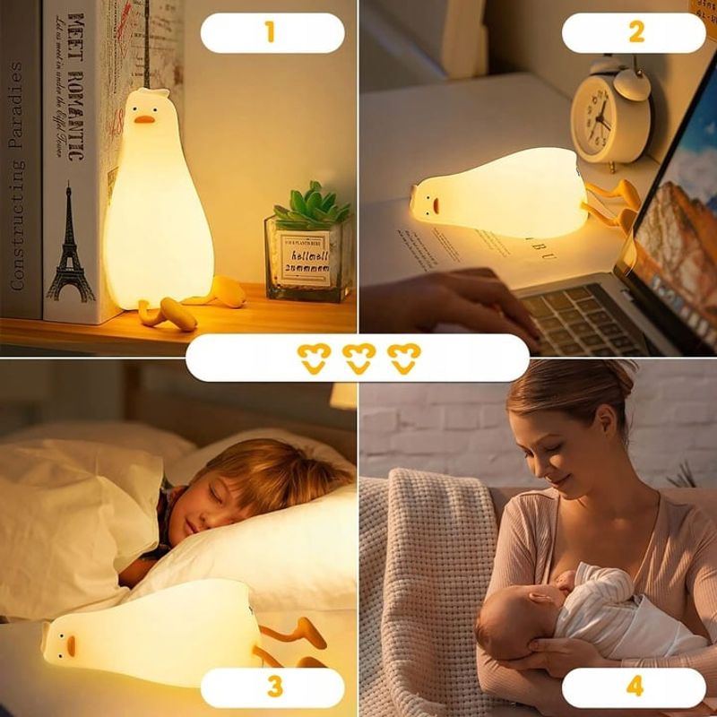 Casa si Gradina - Corpuri si surse de iluminat - Veioze si lampi - Lampi de veghe copii - Lampa de Veghe Amuzanta NewEvo, Ratusca Adormita, Silicon Moale, Lumina Calda, 3 Intensitati - Infinity.ro