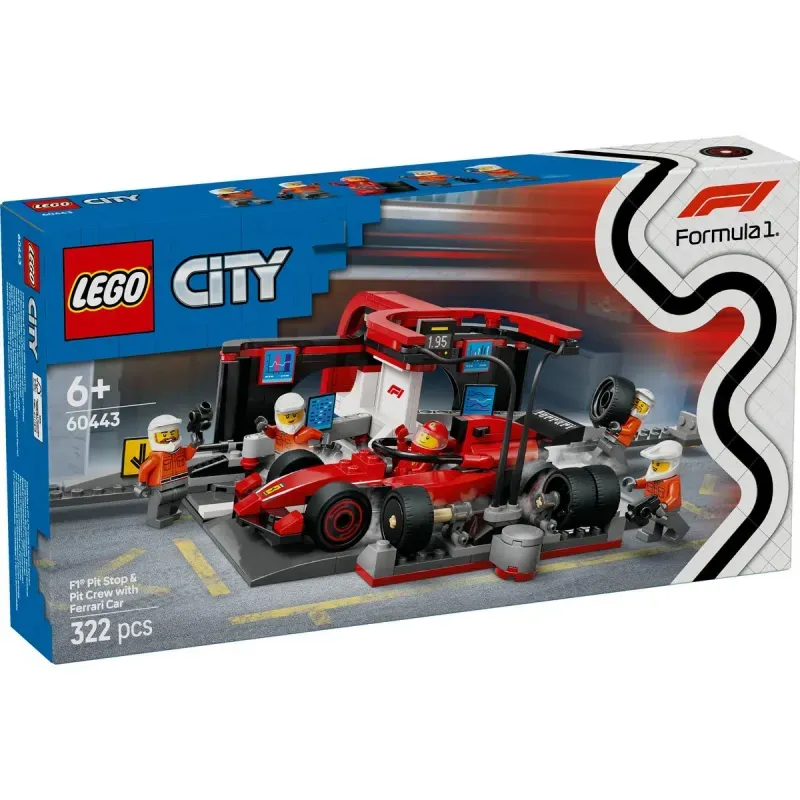 Jucarii, Copii si Bebe - Jucarii si jocuri - Seturi de constructie si cuburi - Seturi de constructie - LEGO City Boxa si mecanici F1 cu masina Ferrari 60443 - Infinity.ro