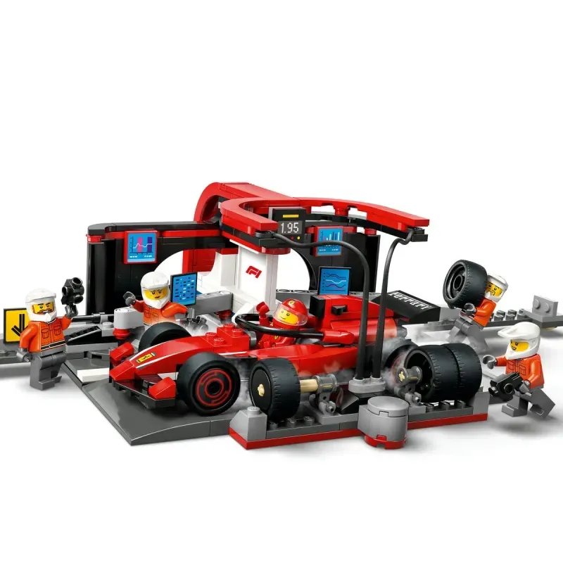 Jucarii, Copii si Bebe - Jucarii si jocuri - Seturi de constructie si cuburi - Seturi de constructie - LEGO City Boxa si mecanici F1 cu masina Ferrari 60443 - Infinity.ro