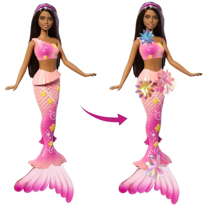 Jucarii, Copii si Bebe - Jucarii si jocuri - Papusi si accesorii - Papusi - Papusa sirena Barbie Floare Magica Cu Par brunet Si Coada Roz - Infinity.ro