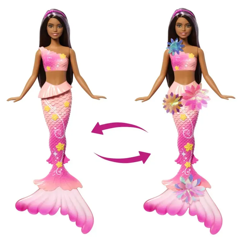 Jucarii, Copii si Bebe - Jucarii si jocuri - Papusi si accesorii - Papusi - Papusa sirena Barbie Floare Magica Cu Par brunet Si Coada Roz - Infinity.ro