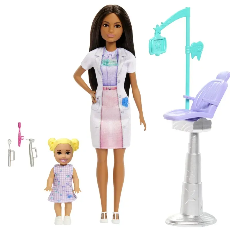 Jucarii, Copii si Bebe - Jucarii si jocuri - Papusi si accesorii - Papusi - Set de joaca papusa Barbie bruneta face cariera Stomatolog - Infinity.ro