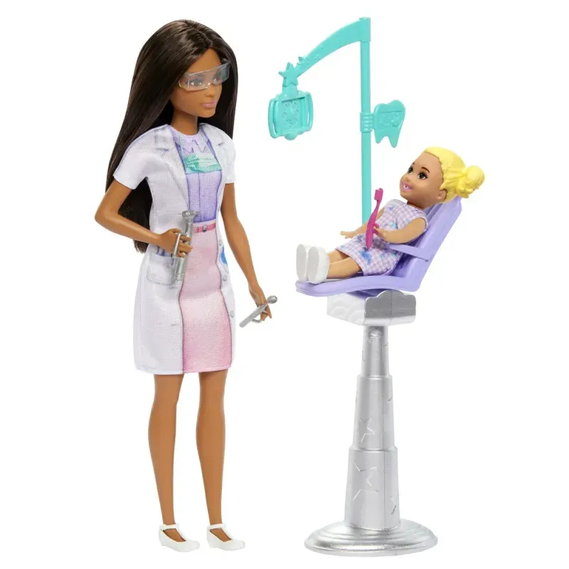 Jucarii, Copii si Bebe - Jucarii si jocuri - Papusi si accesorii - Papusi - Set de joaca papusa Barbie bruneta face cariera Stomatolog - Infinity.ro