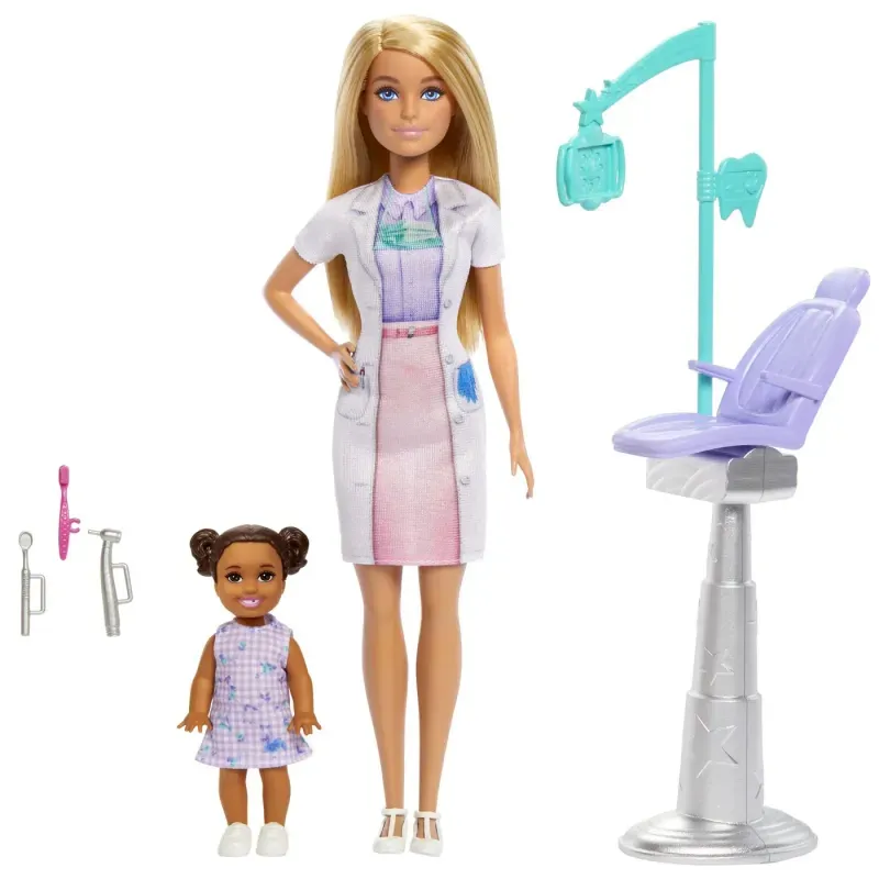 Jucarii, Copii si Bebe - Jucarii si jocuri - Papusi si accesorii - Papusi - Set de joaca papusa Barbie blonda Face Cariera Stomatolog - Infinity.ro