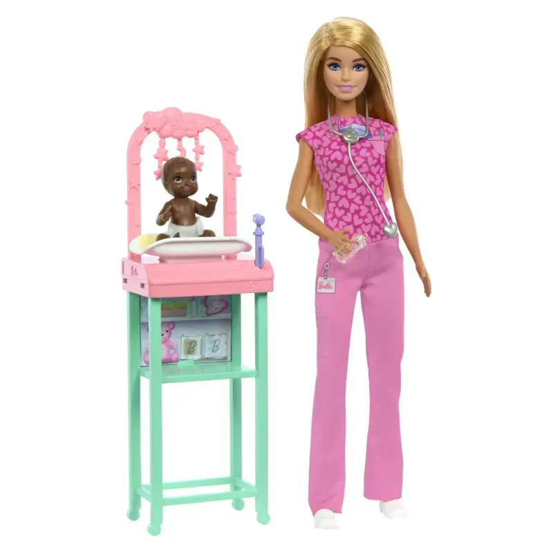 Jucarii, Copii si Bebe - Jucarii si jocuri - Papusi si accesorii - Papusi - Set de joaca papusa Barbie blonda Face Cariera Pediatru - Infinity.ro