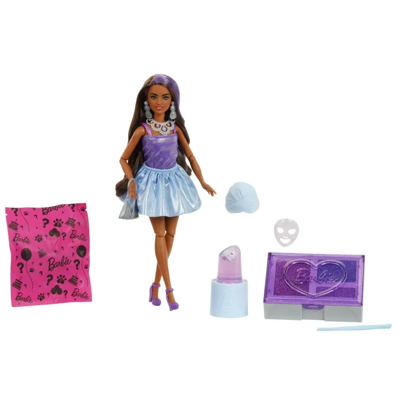 Jucarii, Copii si Bebe - Jucarii si jocuri - Papusi si accesorii - Papusi - Set Party Unboxed Reveal Papusa Barbie Violet Cu 10 Accesorii Surpriza - Infinity.ro