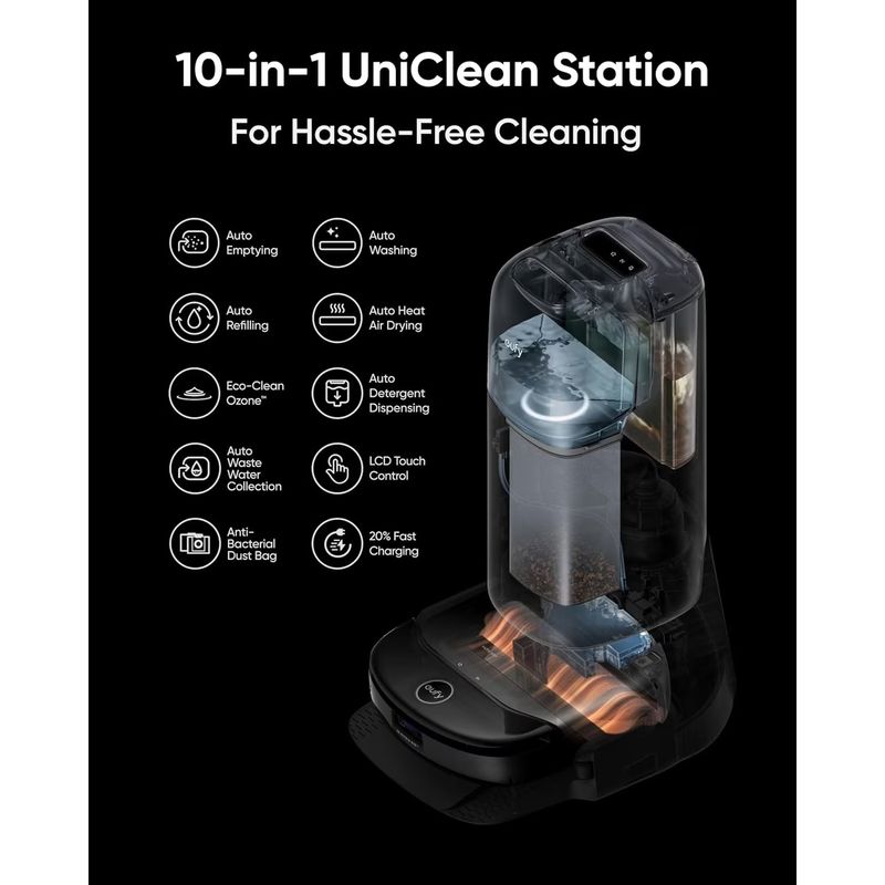 Electronice si Electrocasnice - Ingrijirea locuintei - Aspiratoare - Aspirator robot eufy Robot Vacuum Omni S1 Pro, Statie All-in-One, HydroJet Robot, Aspirator si Mop, 8000 Pa, Negru - Infinity.ro