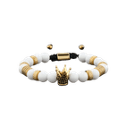 Fashion, accesorii si bijuterii - Barbati - Bijuterii barbati - Bratari barbati - Bratara Barbateasca cu Margele din Piatra Naturala & Charm Coroana, culoare Alb cu Gold - Infinity.ro