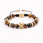 Fashion, accesorii si bijuterii - Barbati - Bijuterii barbati - Bratari barbati - Bratara Barbateasca cu Margele din Piatra Naturala & Charm Coroana, culoare Negru - Infinity.ro