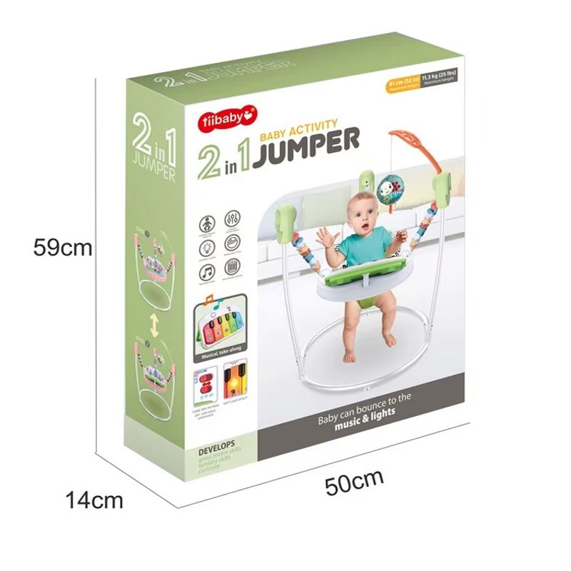 Casa si Gradina - Mobilier - Mobilier copii - Balansoare, leagane si hamace - Saritor copii 2 in 1 cu Centru Activitati, Ajustabil, Scaun 360, Sunete, Lumini, Accesorii, Verde, WePro Store - Infinity.ro