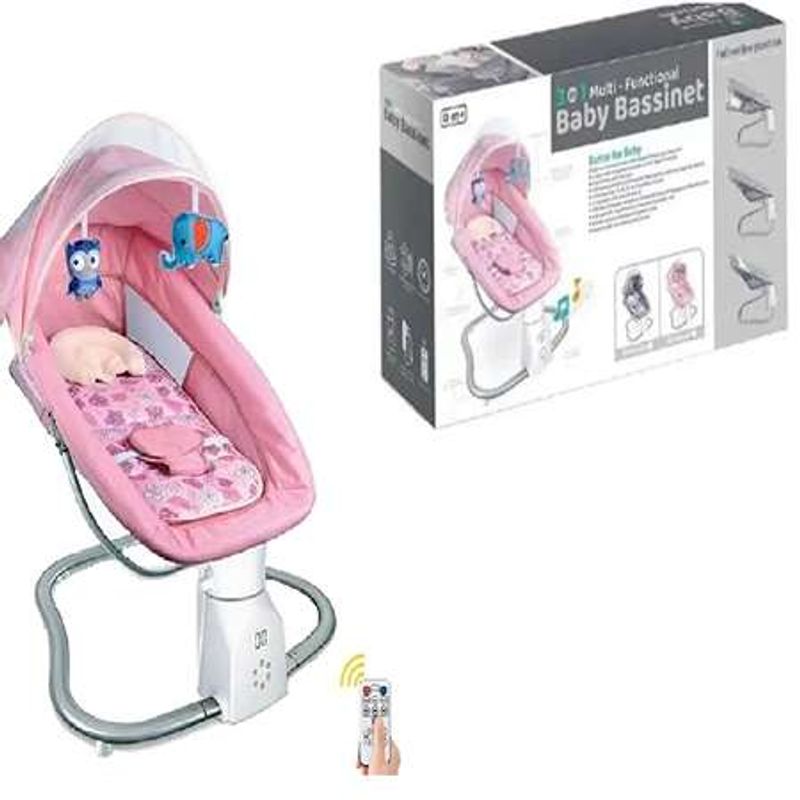 Casa si Gradina - Mobilier - Mobilier copii - Balansoare, leagane si hamace - Leagan Electric 3 in 1, Bebelusi 0–6 ani, Bluetooth, USB, 12 Melodii, Telecomanda, Saltea, Jucarii, Plasa, Roz - Infinity.ro