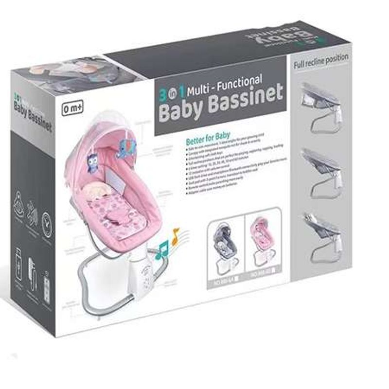 Casa si Gradina - Mobilier - Mobilier copii - Balansoare, leagane si hamace - Leagan Electric 3 in 1, Bebelusi 0–6 ani, Bluetooth, USB, 12 Melodii, Telecomanda, Saltea, Jucarii, Plasa, Roz - Infinity.ro