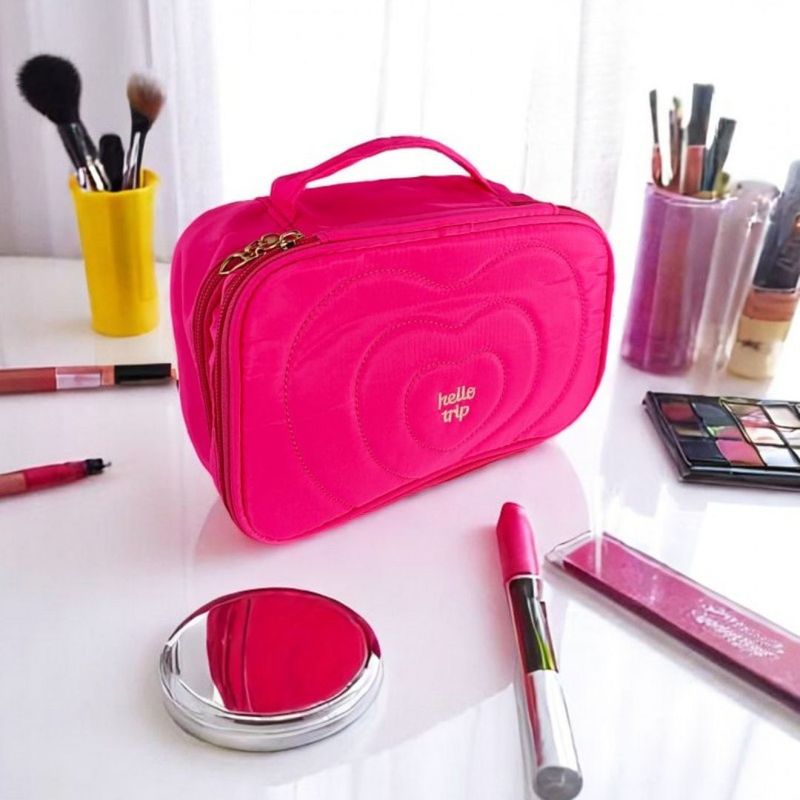 Ingrijire personala si Cosmetice - Machiaj - Portfarduri si genti cosmetice - Geanta pentru cosmetice, matlasata, cu maner, culoarea ciclam, 24x9x15 cm, eCarla, KS132R - Infinity.ro