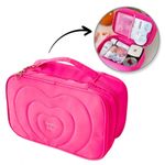 Ingrijire personala si Cosmetice - Machiaj - Portfarduri si genti cosmetice - Geanta pentru cosmetice, matlasata, cu maner, culoarea ciclam, 24x9x15 cm, eCarla, KS132R - Infinity.ro