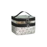 Ingrijire personala si Cosmetice - Machiaj - Portfarduri si genti cosmetice - Geanta pentru cosmetice, pliabila, 2 compartimente, model geometric, argintiu, 9x23x15,5 cm, eCarla, KS35WZ4 - Infinity.ro