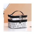 Ingrijire personala si Cosmetice - Machiaj - Portfarduri si genti cosmetice - Geanta pentru cosmetice, pliabila, 2 compartimente, model geometric, argintiu, 9x23x15,5 cm, eCarla, KS35WZ4 - Infinity.ro