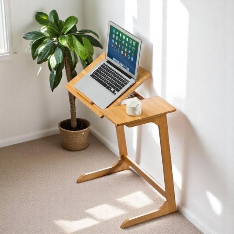 Casa si Gradina - Mobilier - Mese si birouri - Birouri - Masa multifunctionala, pliabila, din bambus, pentru laptop si tableta, 60x35x67 cm, eCarla, STL21 - Infinity.ro